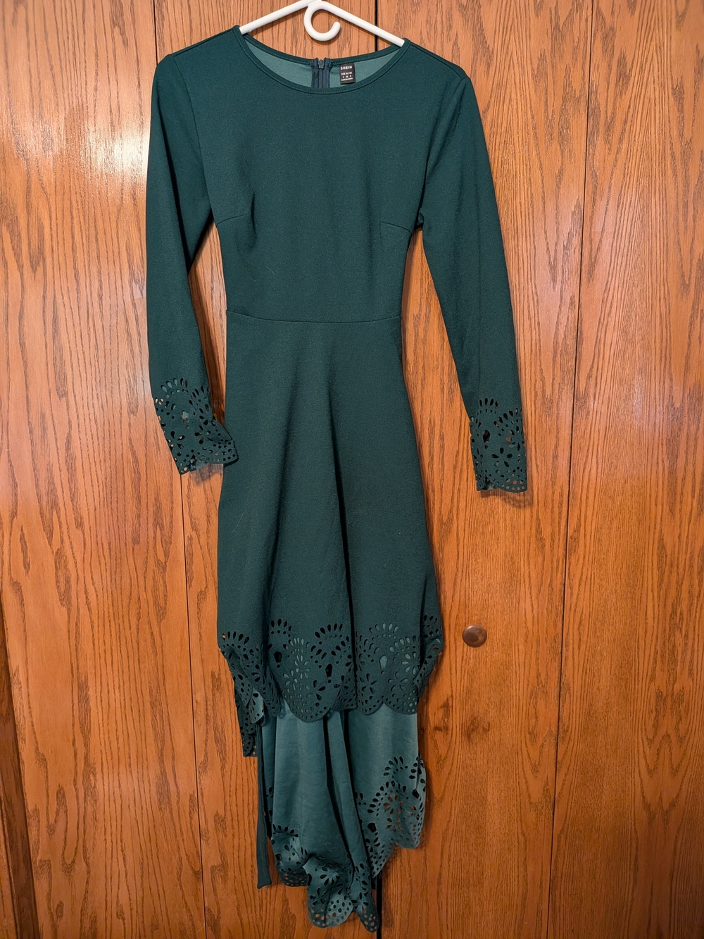 SHEIN Dark Green High-Low Laser Cut Hem Dress